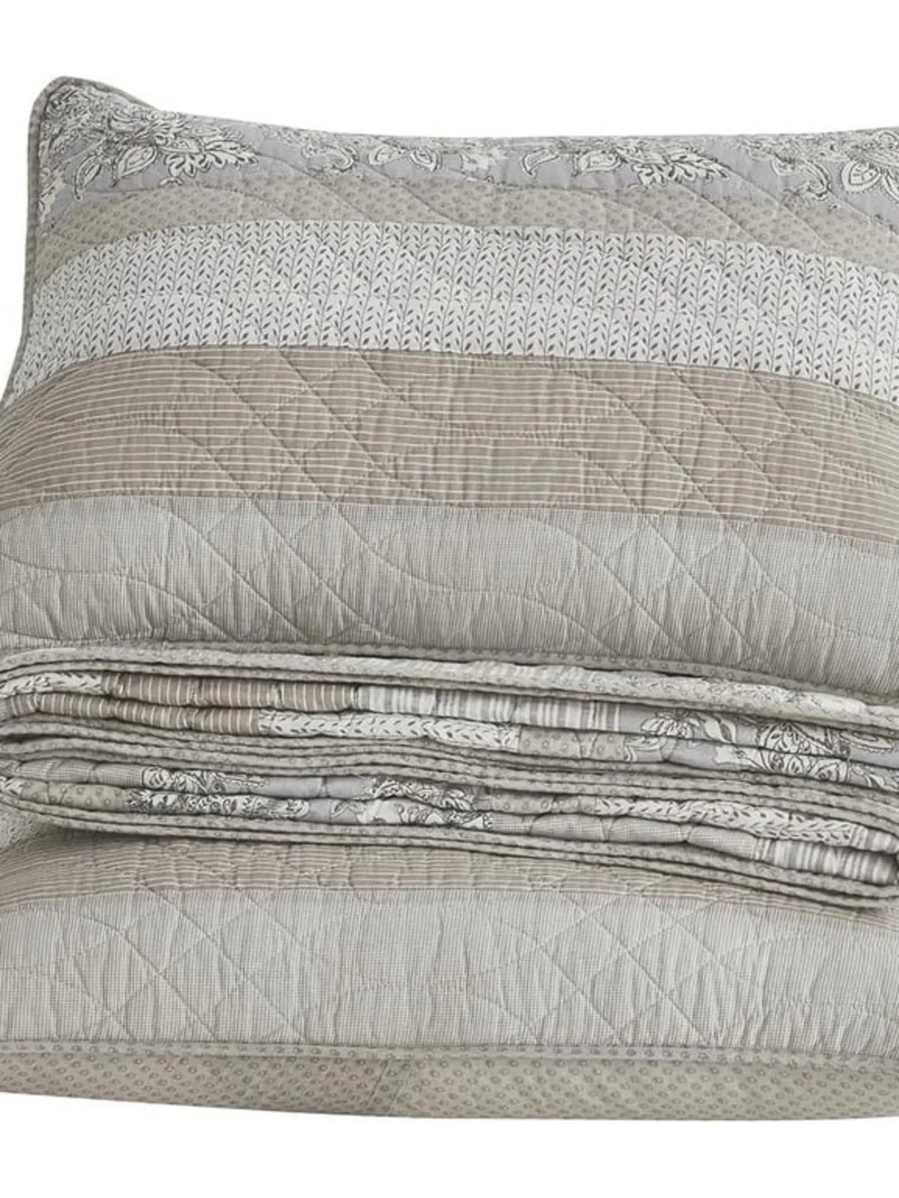 Gray Quilted Stripe oversized king Bedspread Set 100% cotton